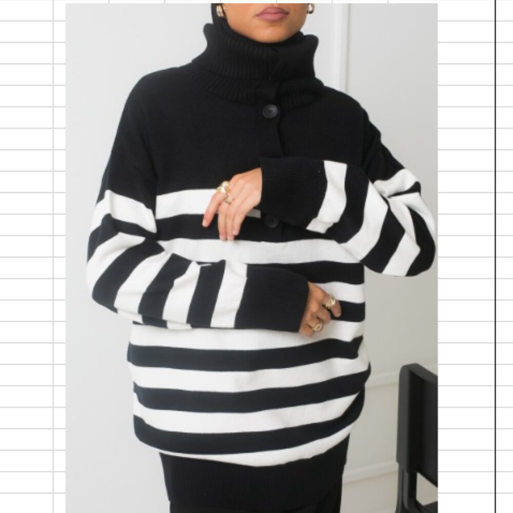 THURSDAYS - Black & White Striped Sweater with Cowl Neck - Sizw M